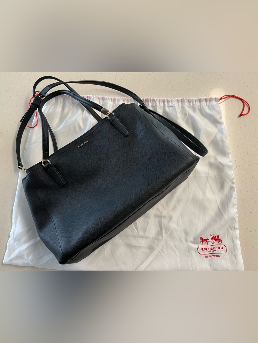 NWOT Coach Black Leather Crossbody Tote with Gold Hardware and 4 Compartments